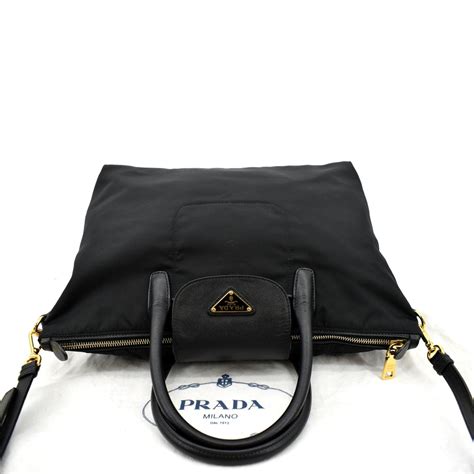 prada bn2541 tessuto &|PRADA Tessuto Nylon & Saffiano Leather Tote Bag Black BN2541.